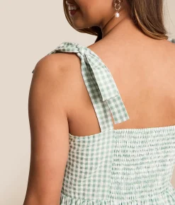 Dresses | Willow & Root Gingham Mini Bubble Dress Green White