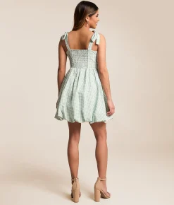 Dresses | Willow & Root Gingham Mini Bubble Dress Green White