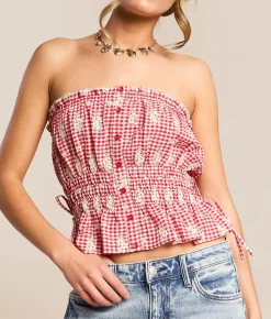 Willow & Root Gingham Peplum Tube Top Red Outlet