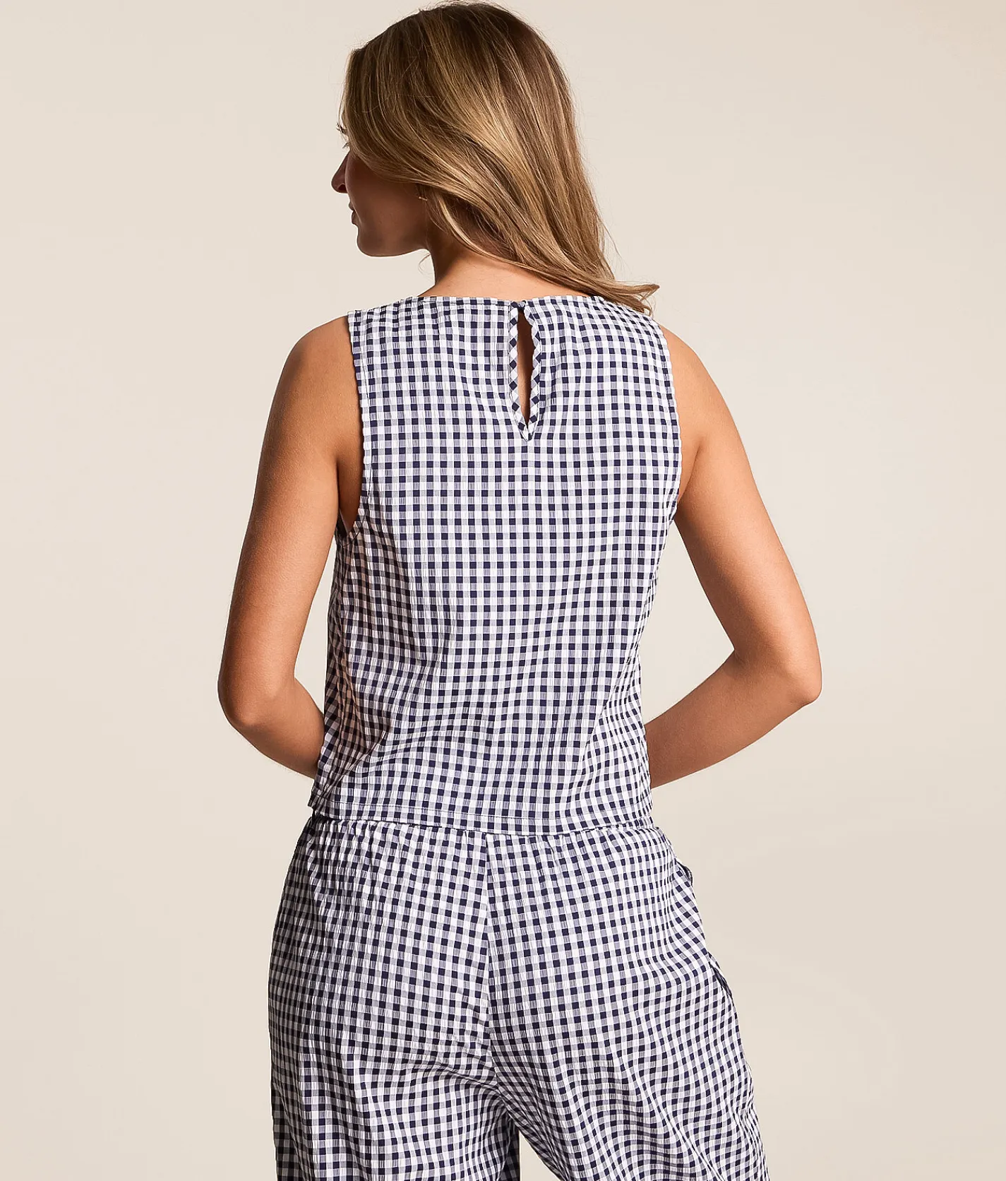 Tops | Willow & Root Gingham Tank Top Navy
