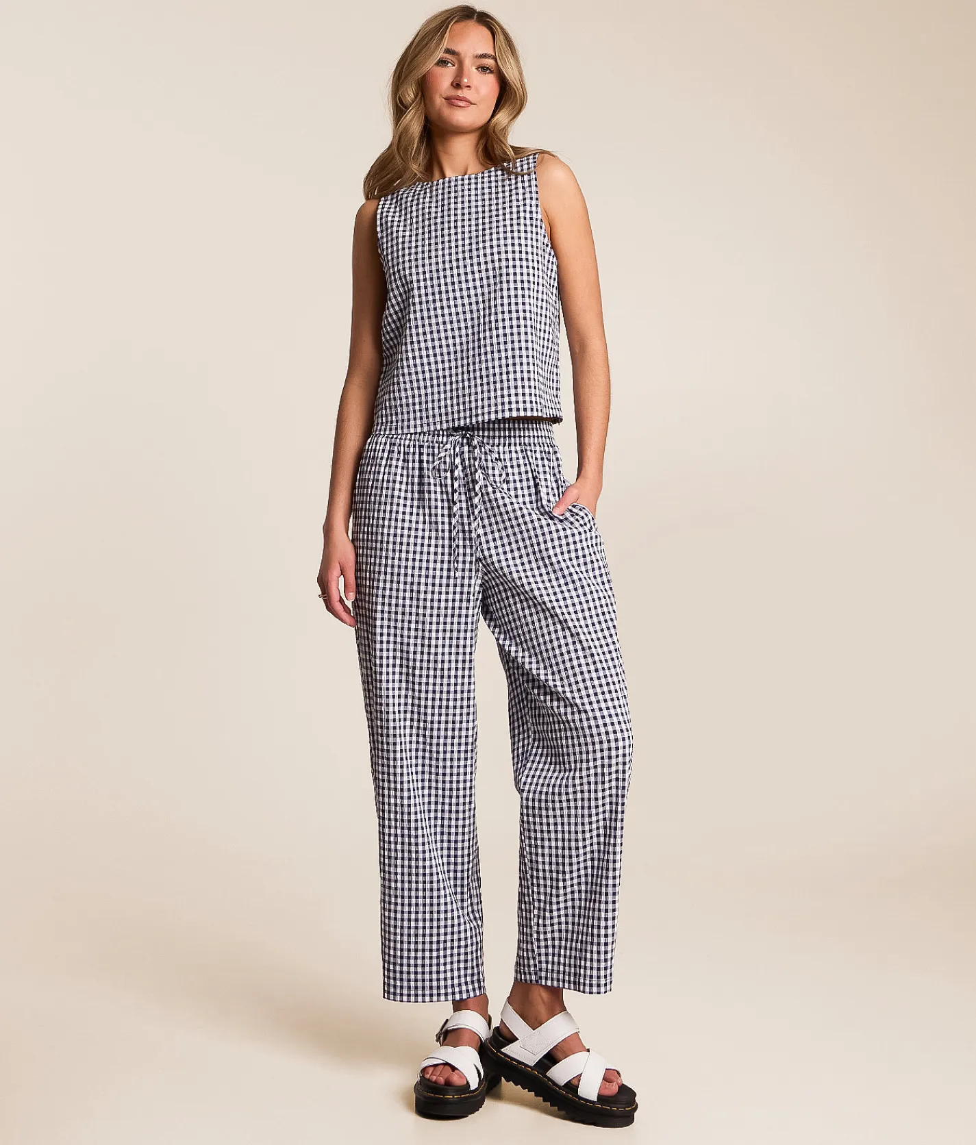 Tops | Willow & Root Gingham Tank Top Navy