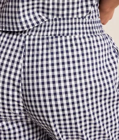 Willow & Root Gingham Taper Cropped Pant Navy New