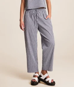 Willow & Root Gingham Taper Cropped Pant Navy New