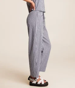 Willow & Root Gingham Taper Cropped Pant Navy New