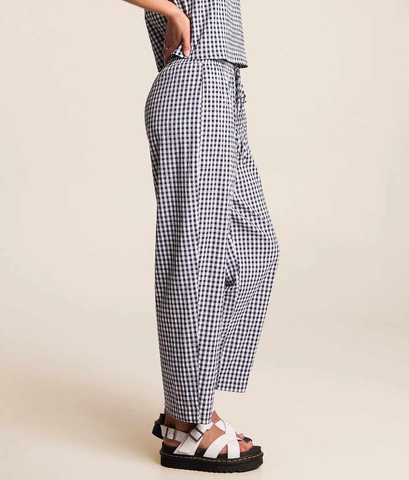 Willow & Root Gingham Taper Cropped Pant Navy New