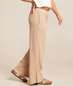 Billabong Gingham Wanderer Wide Leg Pant Sugar Almond Clearance
