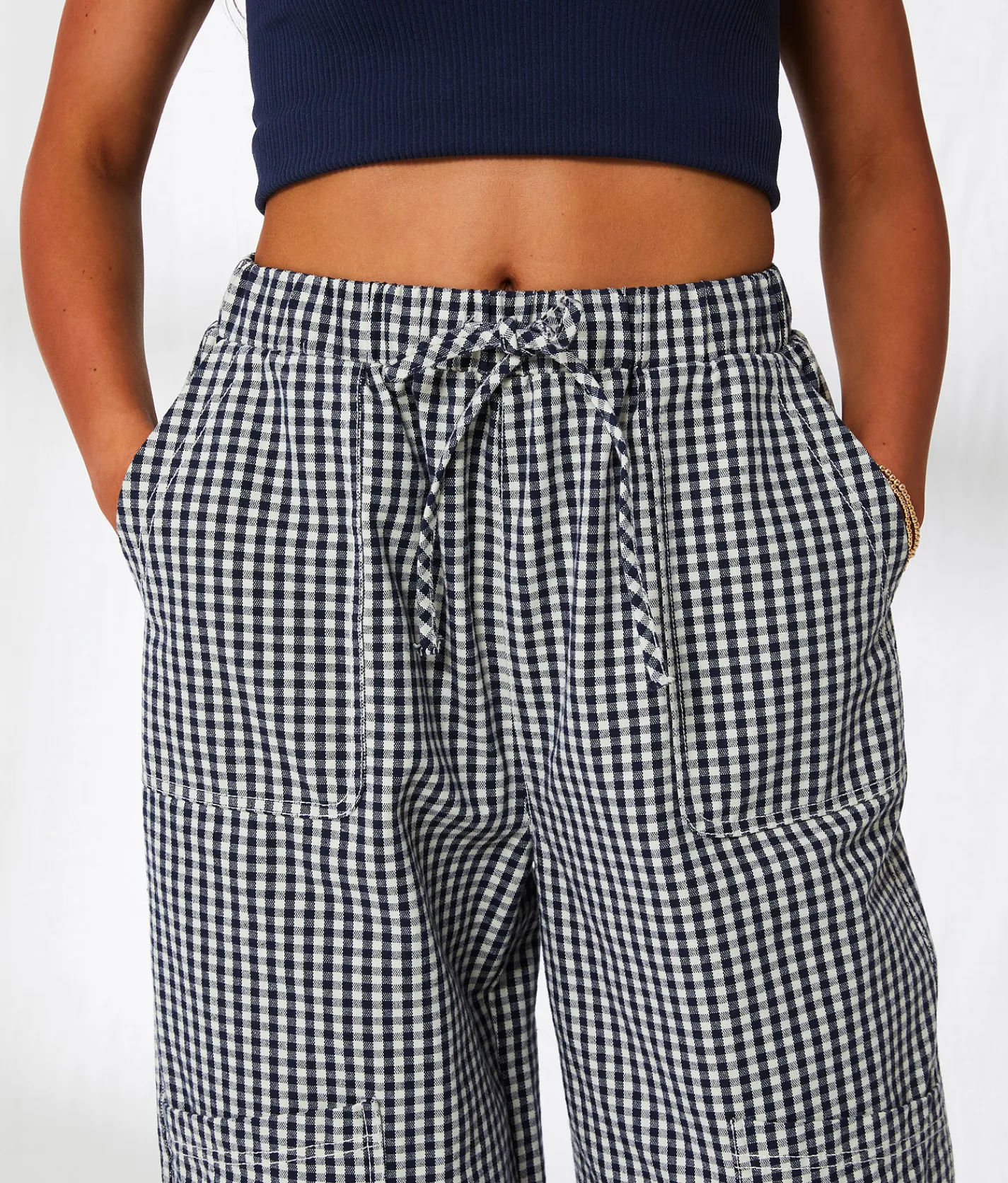 Bottoms | 33 Coastal Gingham Wide Leg Utility Pant Mood Indigo Gingham