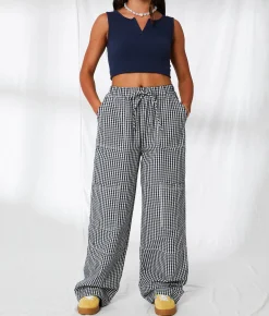 Bottoms | 33 Coastal Gingham Wide Leg Utility Pant Mood Indigo Gingham