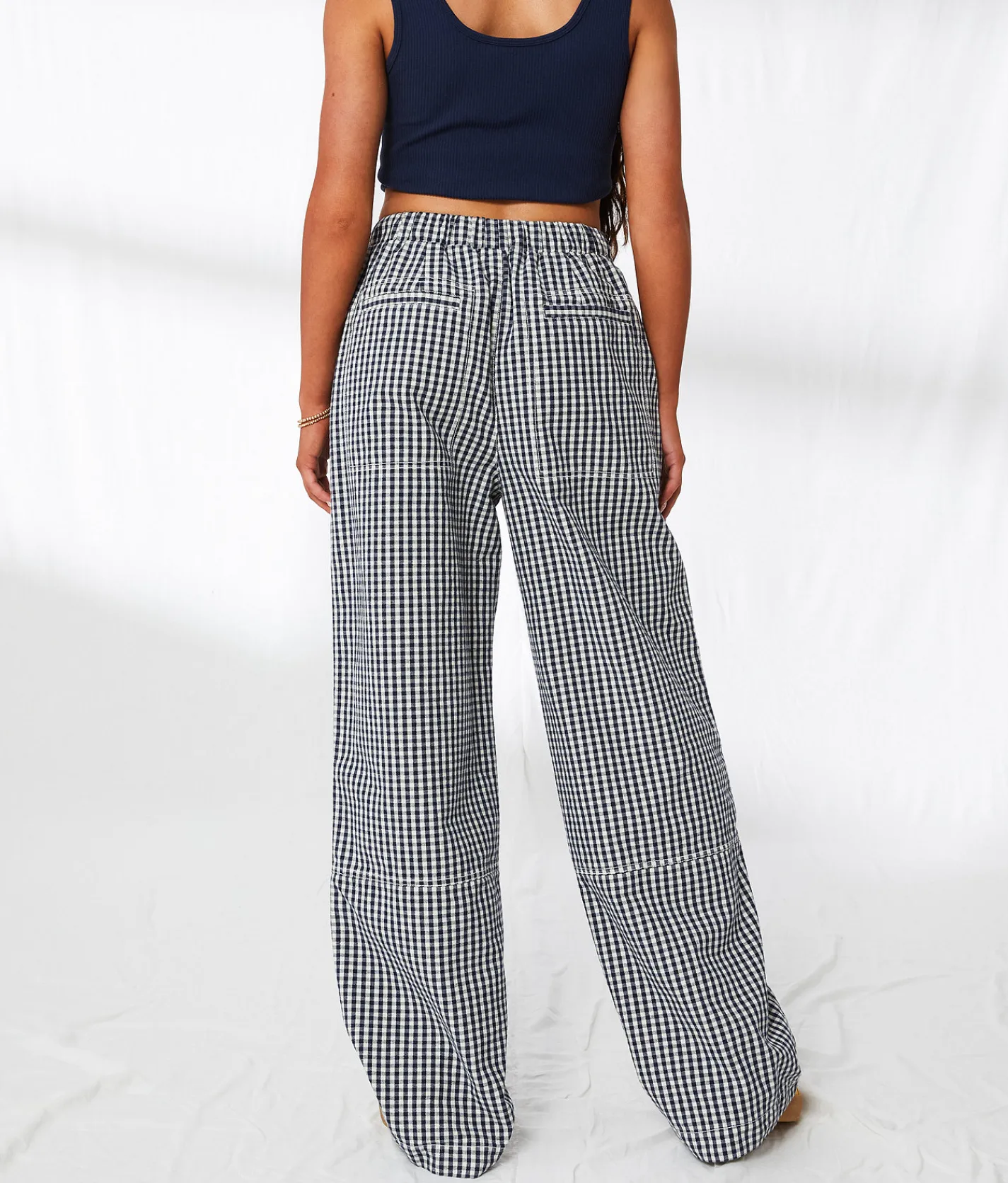 Bottoms | 33 Coastal Gingham Wide Leg Utility Pant Mood Indigo Gingham