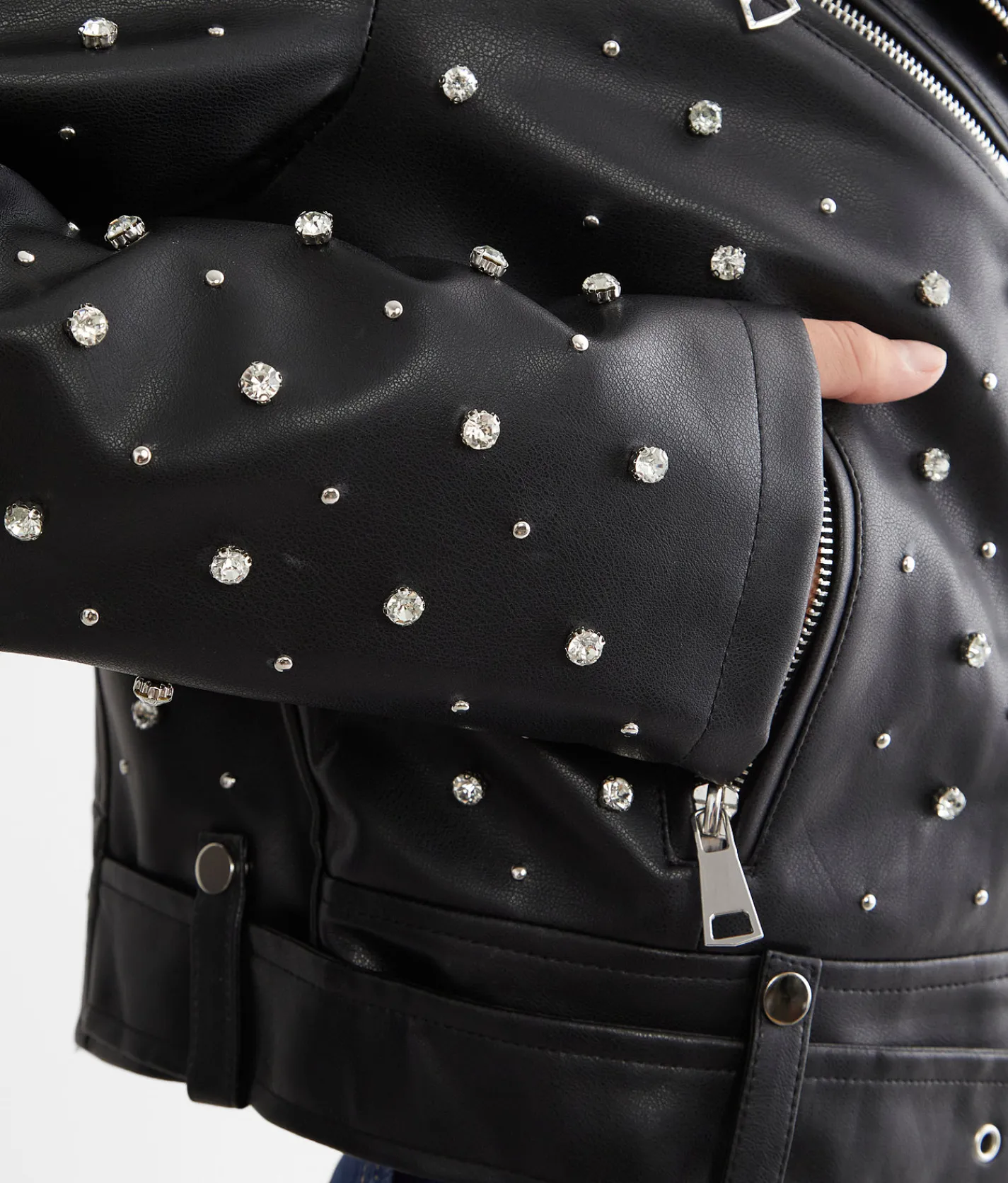 Azalea Wang Glitz Cropped Faux Leather Jacket Black