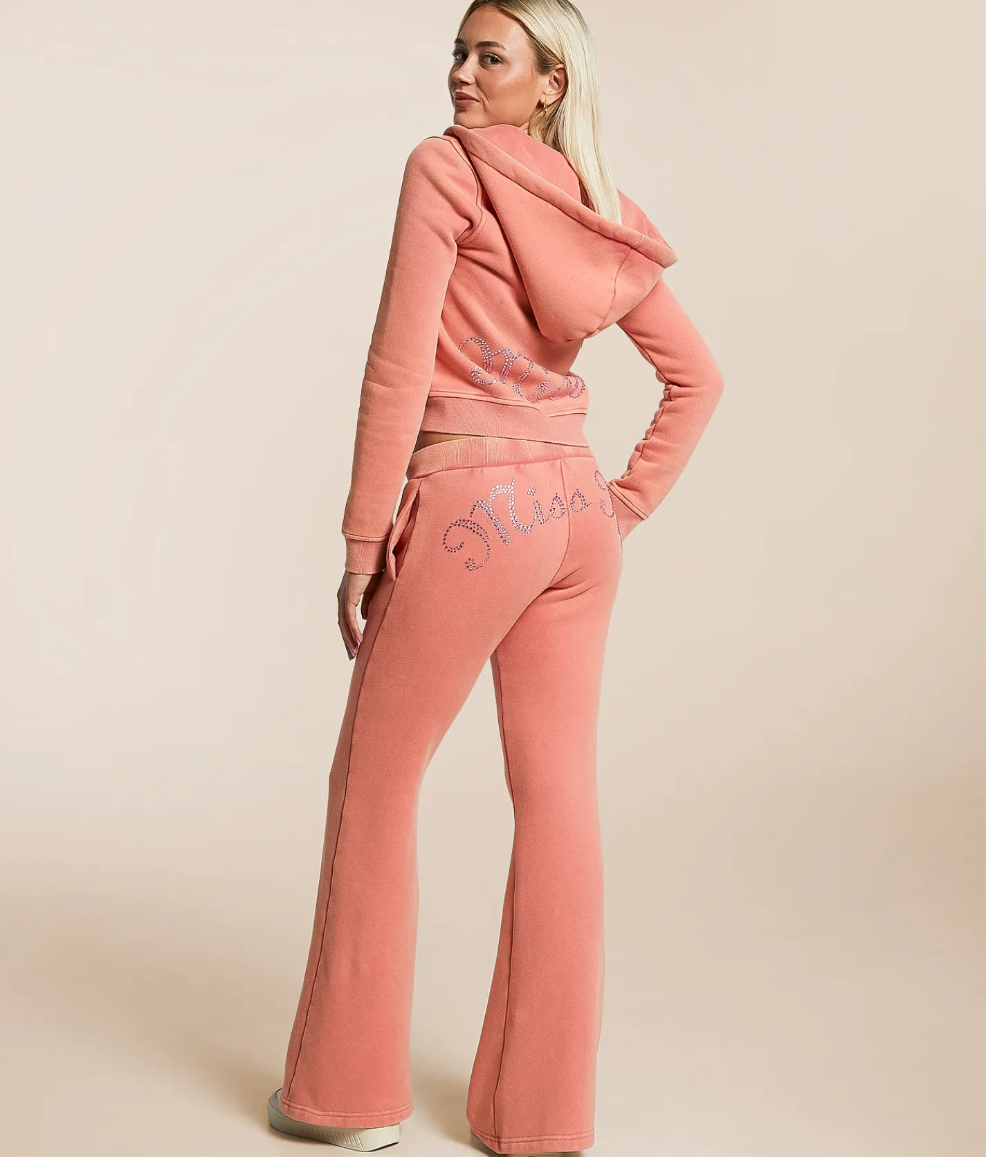 Miss Me Glitz Track Suit Sweatpant Coral Pink Outlet