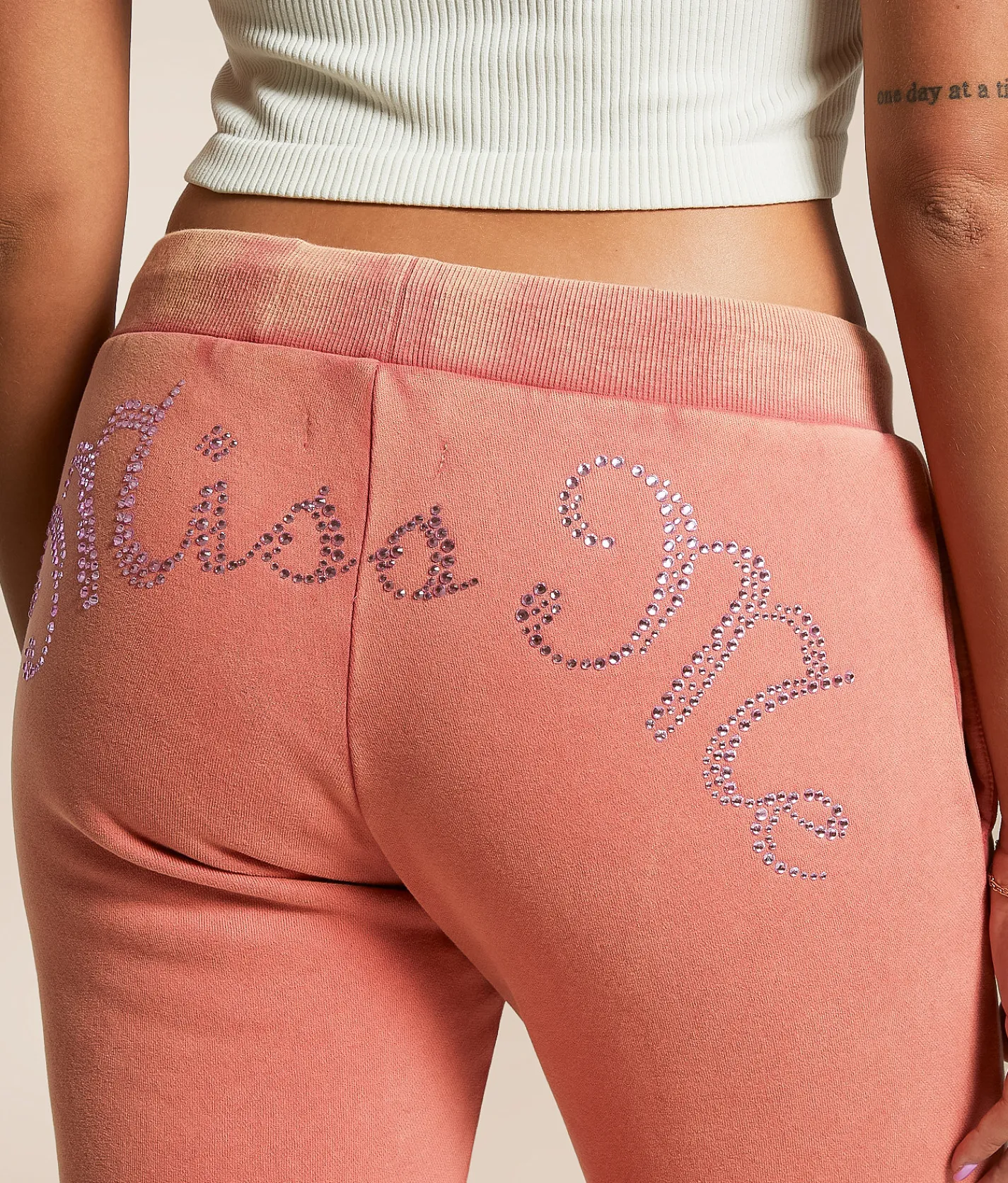 Miss Me Glitz Track Suit Sweatpant Coral Pink Outlet