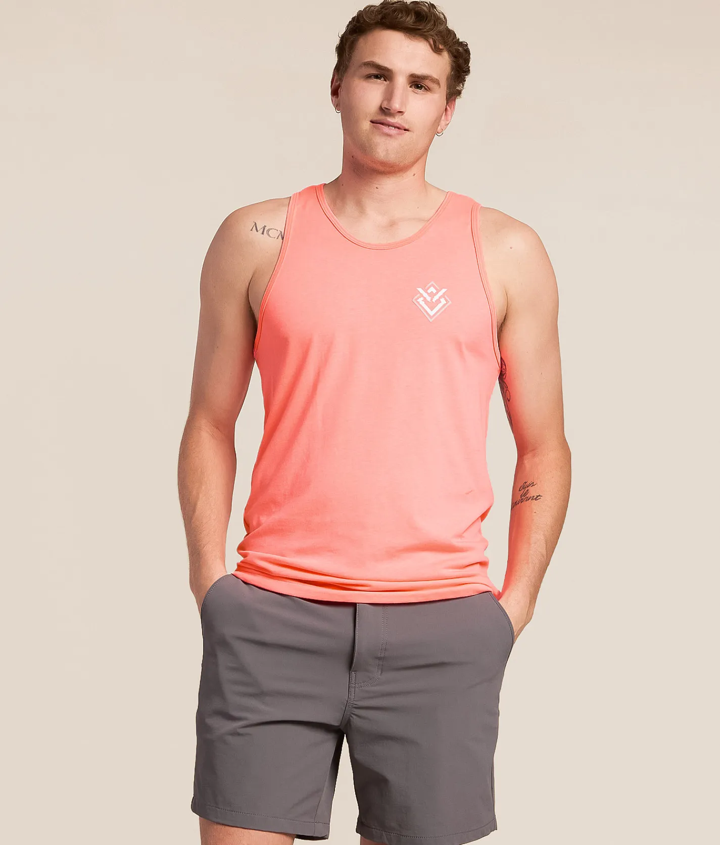 Tops | Veece Gltich Storm Tank Top Salmon Heather