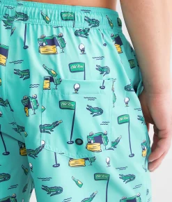 Bottoms|Swimwear | Old Row Golf Stretch Swim Trunks Teal