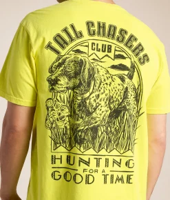 Tops|Graphic T-Shirts | Tail Chasers Club Good Times T-Shirt Neon Lemon Pigment Dye