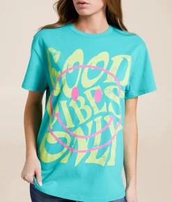 Goodie Two Sleeves Good Vibes Only Oversized T-Shirt Sea Blue