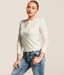 Rock Revival Gothic Thermal Henley White Hot