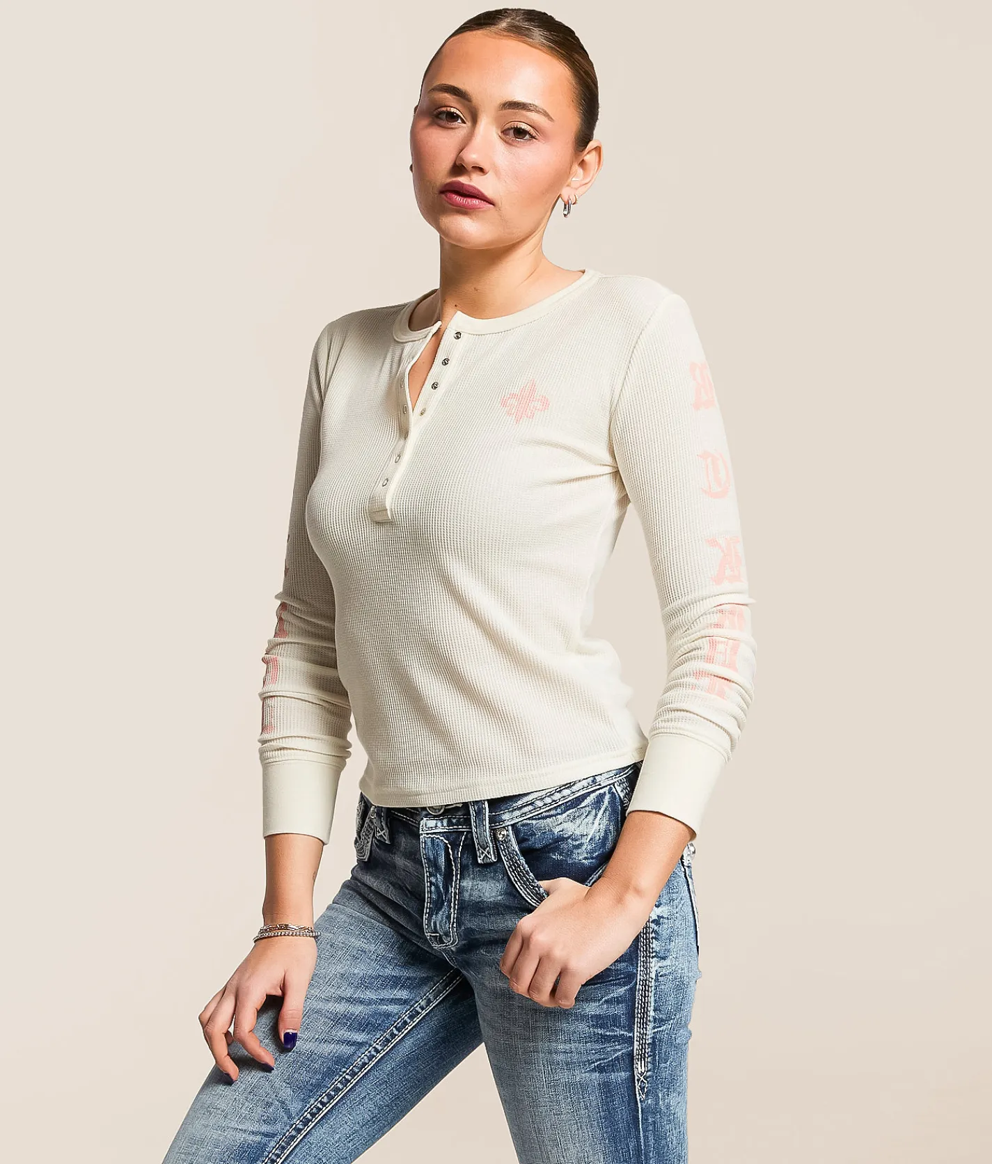 Rock Revival Gothic Thermal Henley White Hot