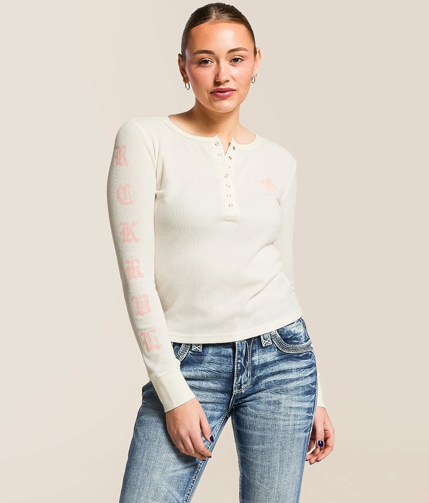 Rock Revival Gothic Thermal Henley White Hot