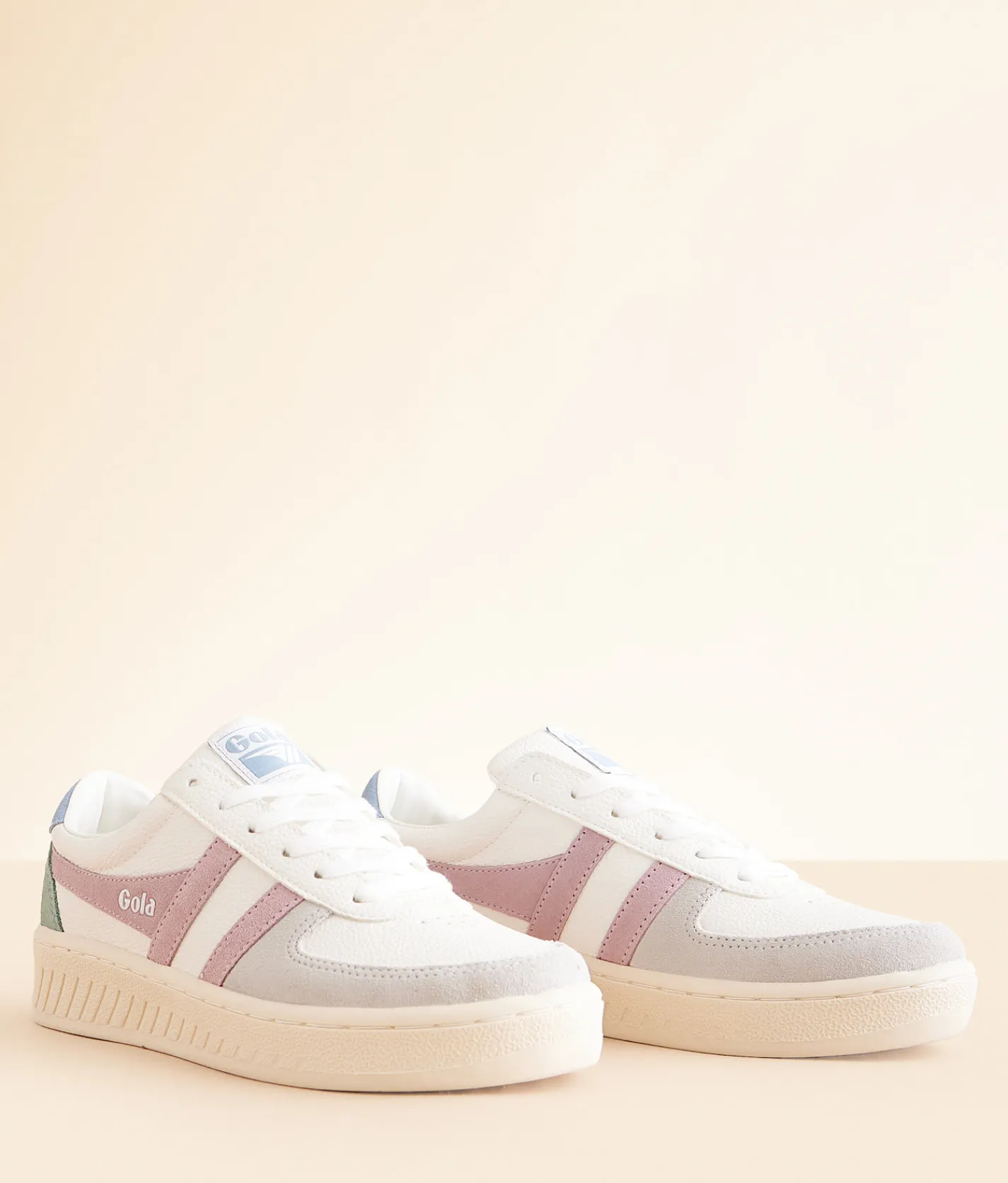 Shoes|Activewear | Gola® Grandslam Trident Leather Sneaker White Pastel Pink Iceberg