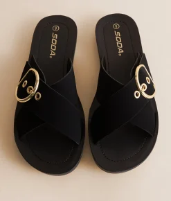 Shoes | Soda Graphics Big Buckle Sandal All Black