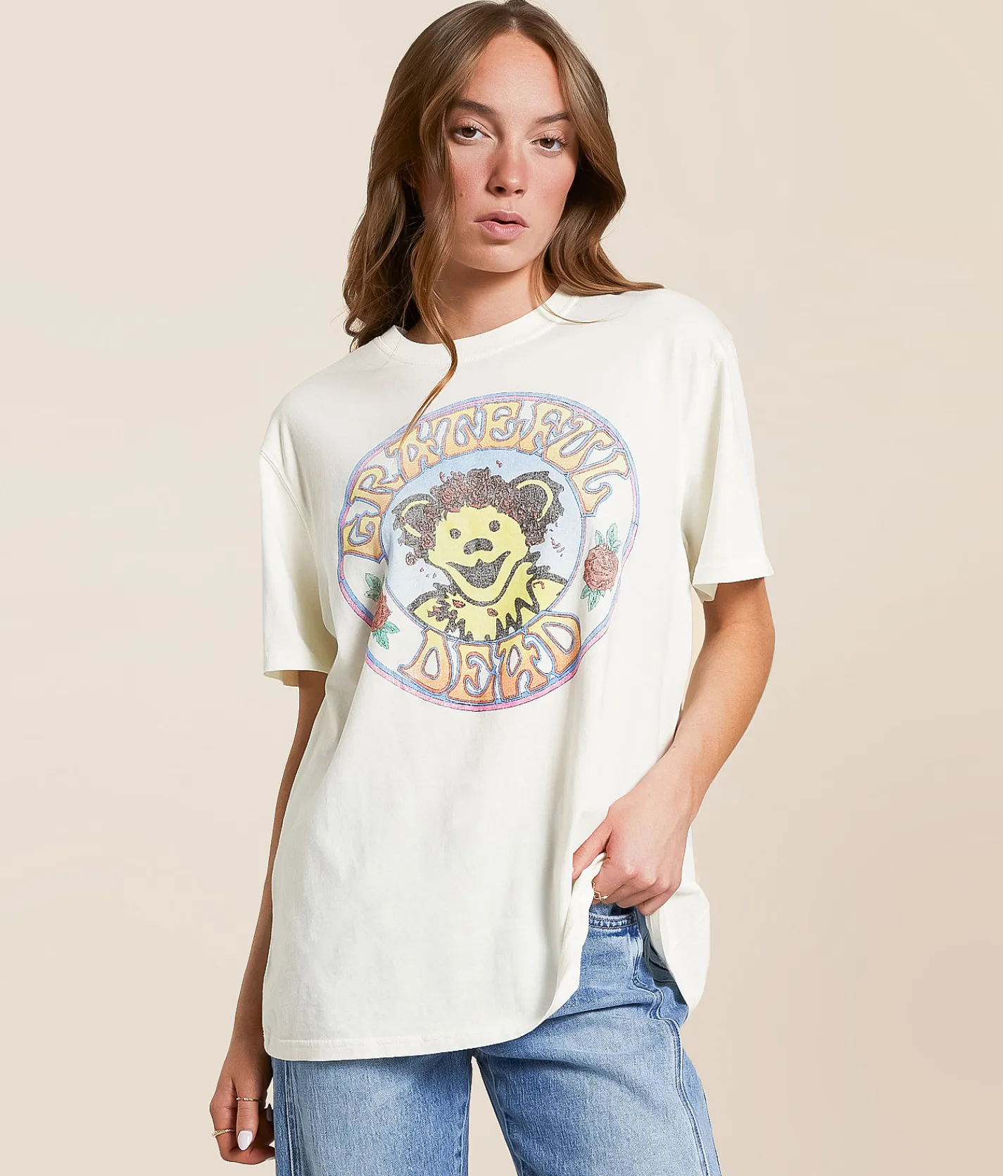 Tops | Life Clothing Grateful Dead Oversized Band T-Shirt Cream