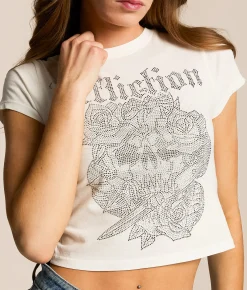 Tops | Affliction Grease Mob Baby Cropped T-Shirt Antique White Reactive