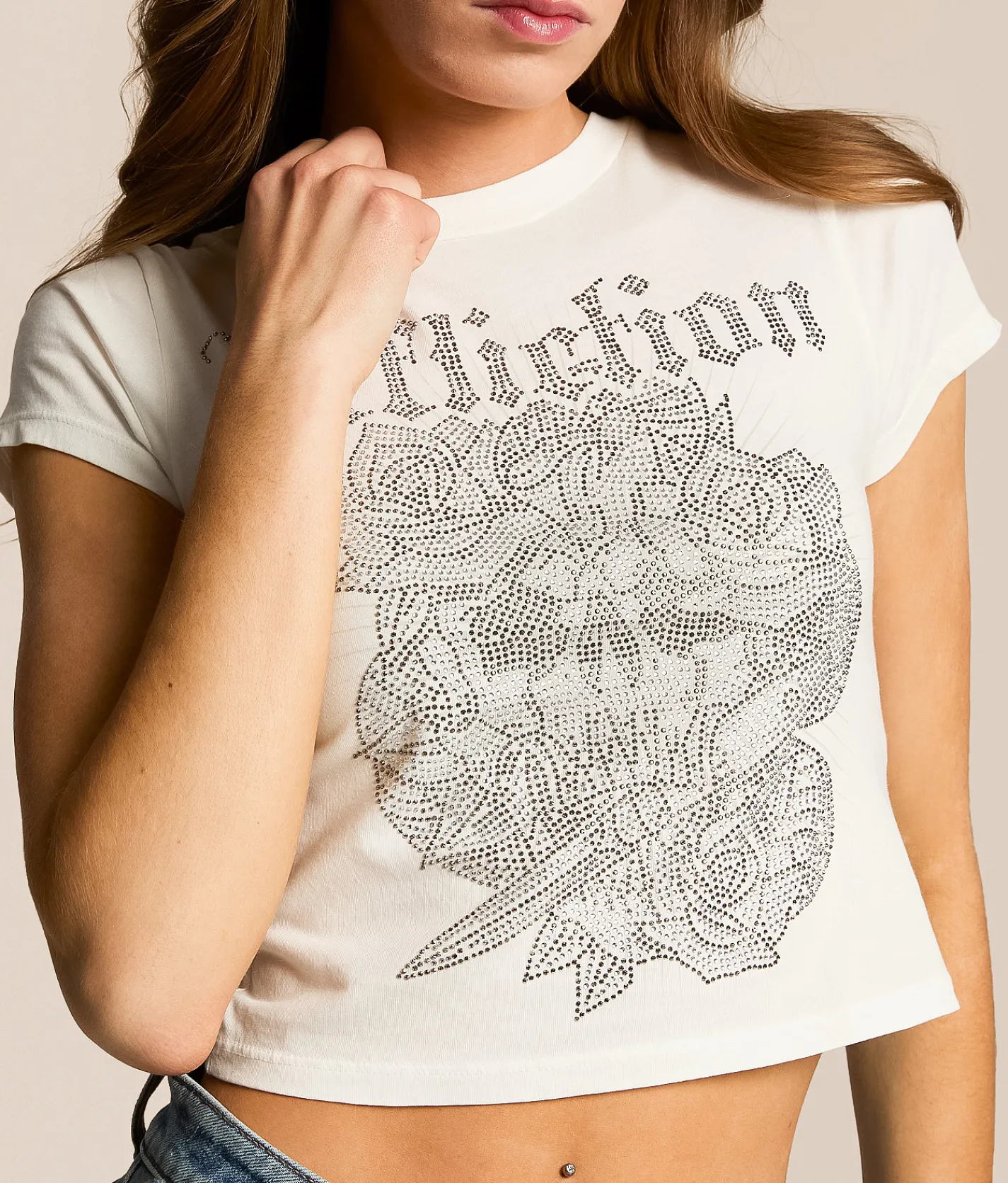 Tops | Affliction Grease Mob Baby Cropped T-Shirt Antique White Reactive
