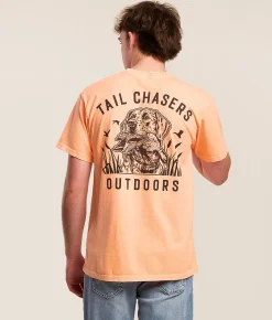 Tops|Graphic T-Shirts | Tail Chasers Club Great Outdoors T-Shirt Neon Canteloupe Pigment D