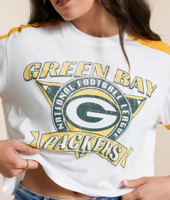 Junkfood Green Bay Packers Cropped T-Shirt Vintage White Mustard New