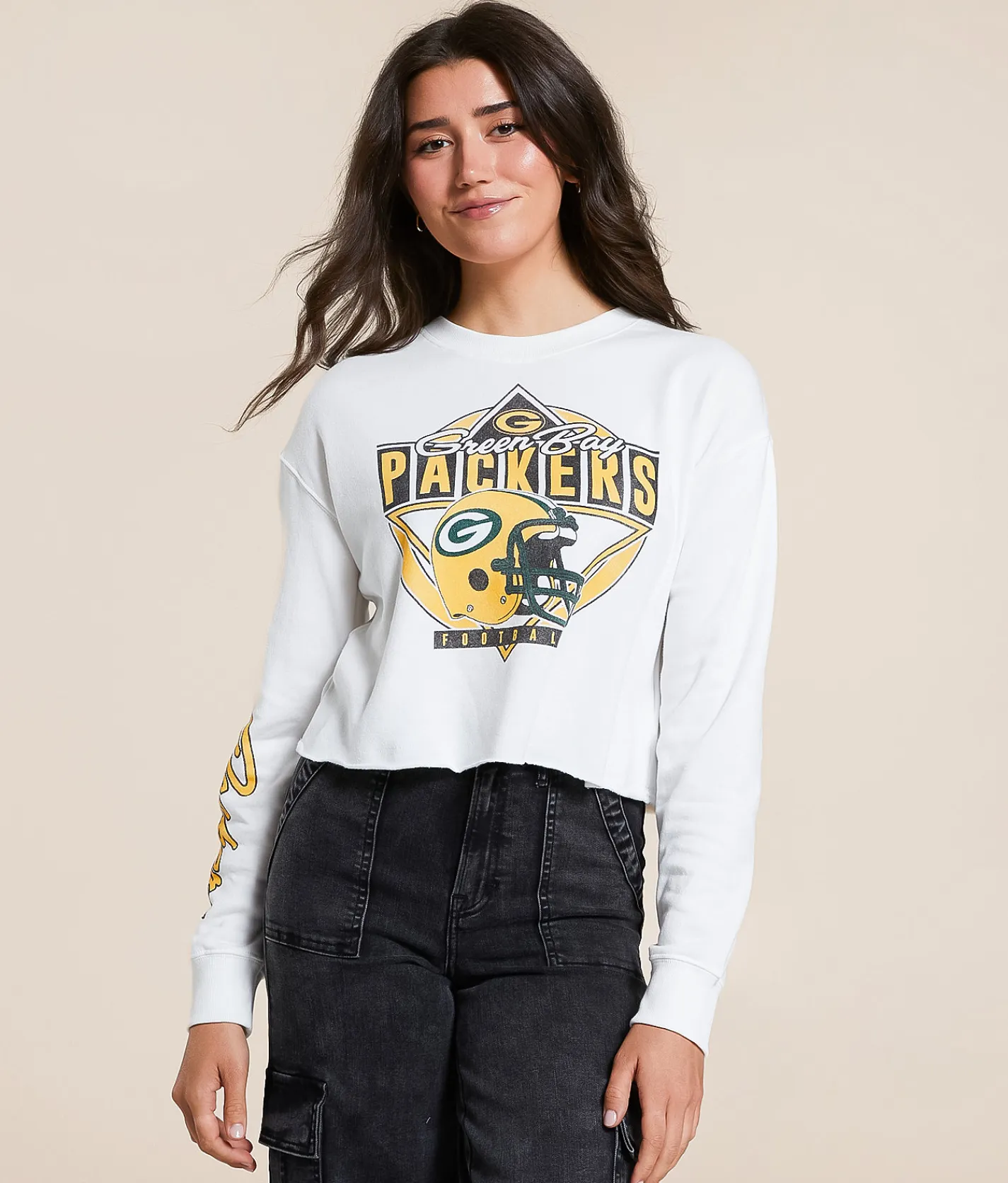 Junkfood Green Bay Packers Helmet Cropped Pullover Vintage White New