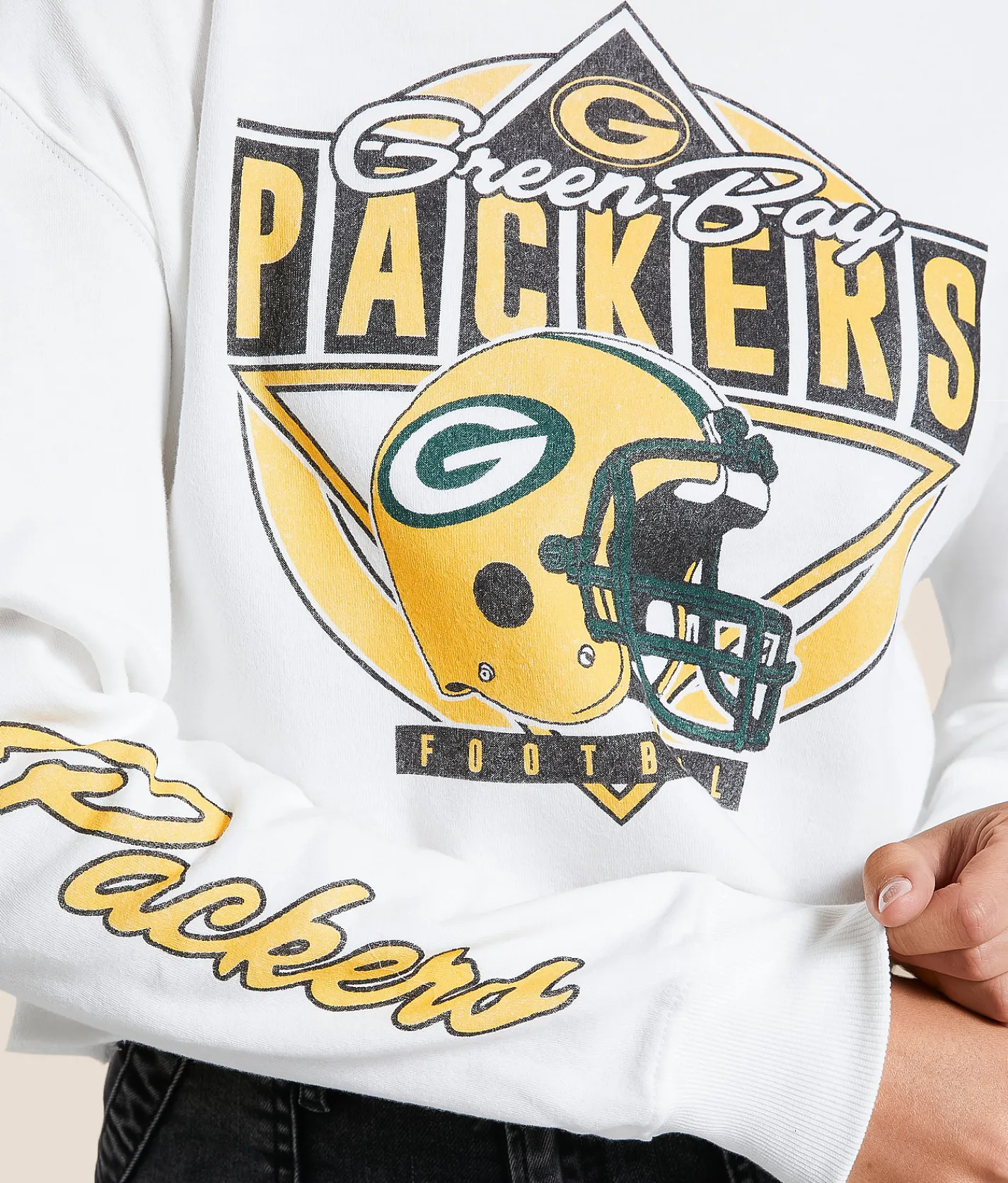 Junkfood Green Bay Packers Helmet Cropped Pullover Vintage White New