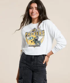 Junkfood Green Bay Packers Helmet Cropped Pullover Vintage White New