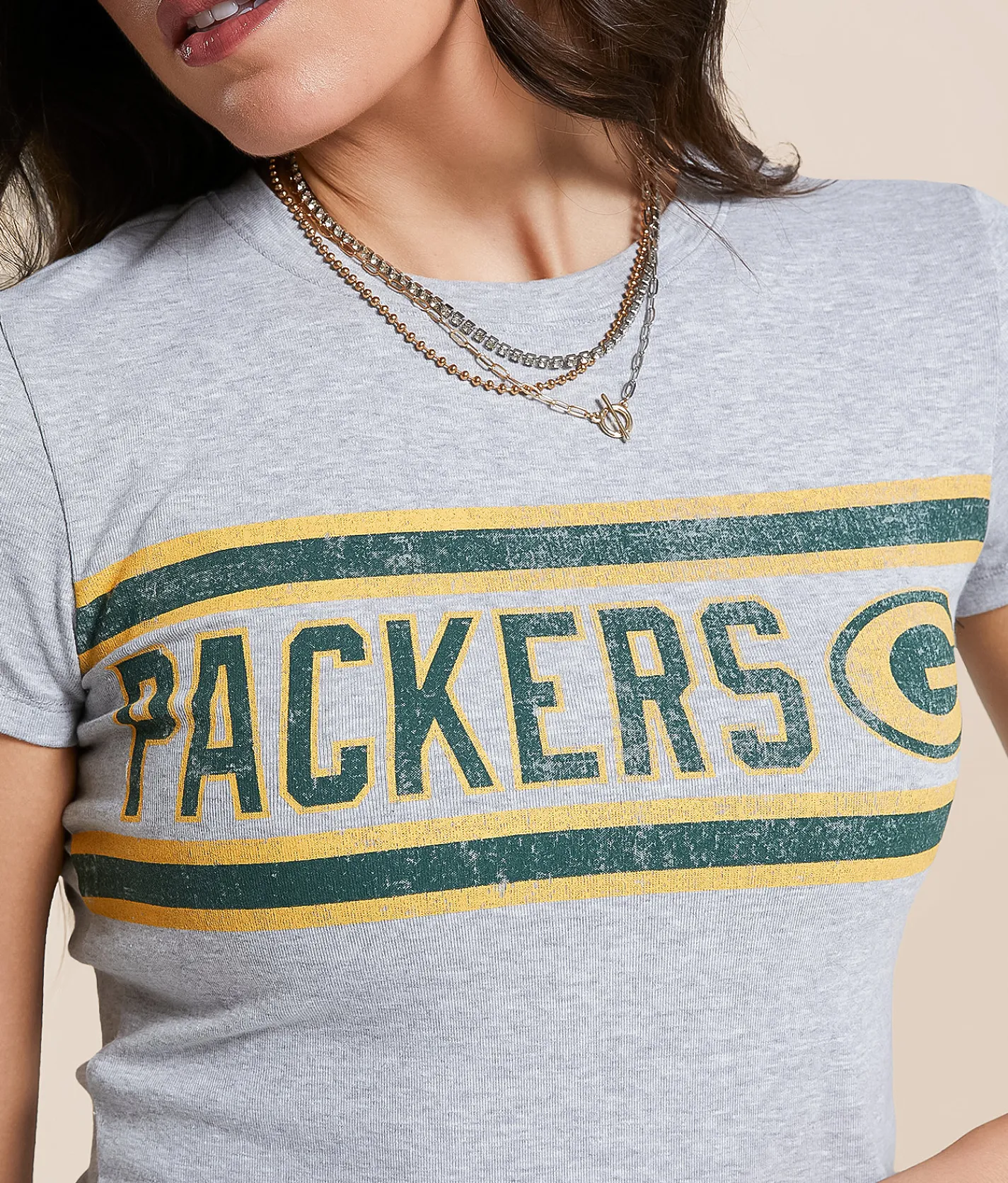 Tops | Junkfood Green Bay Packers Sideline Baby Cropped T-Shirt Heather Grey