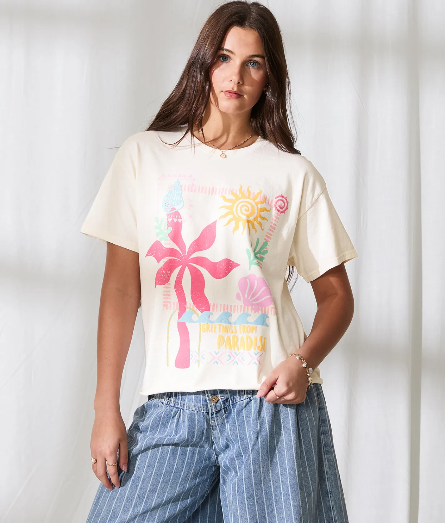 33 Coastal Greetings From Paradise Oversized T-Shirt Cream Best