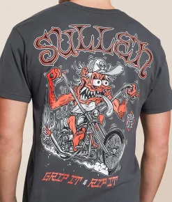 Tops|Graphic T-Shirts | Sullen Grip Rip T-Shirt Grey Pinstripe