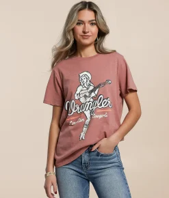 Wrangler® Guitar Girl T-Shirt Withered Rose Heather Sale