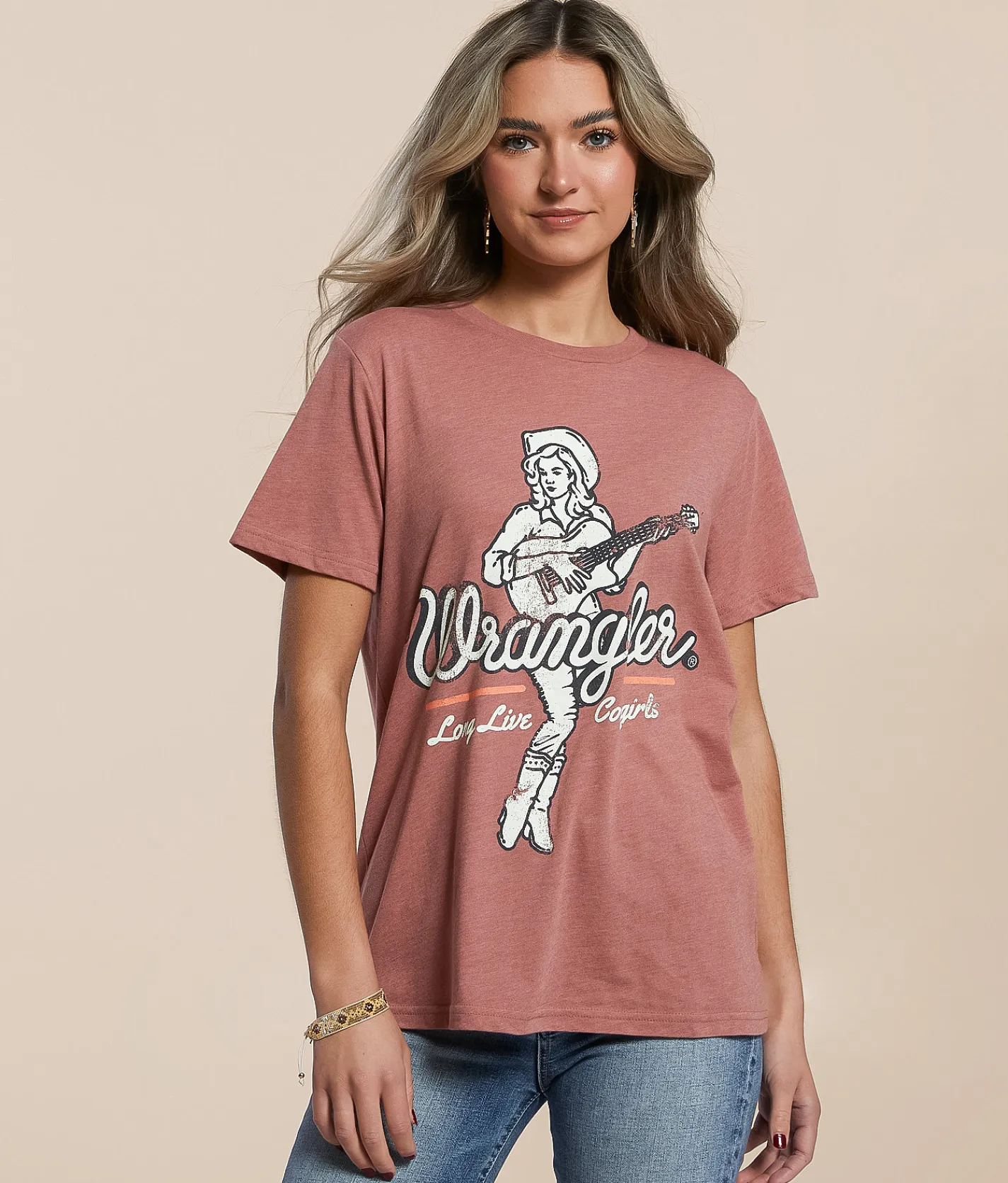 Wrangler® Guitar Girl T-Shirt Withered Rose Heather Sale