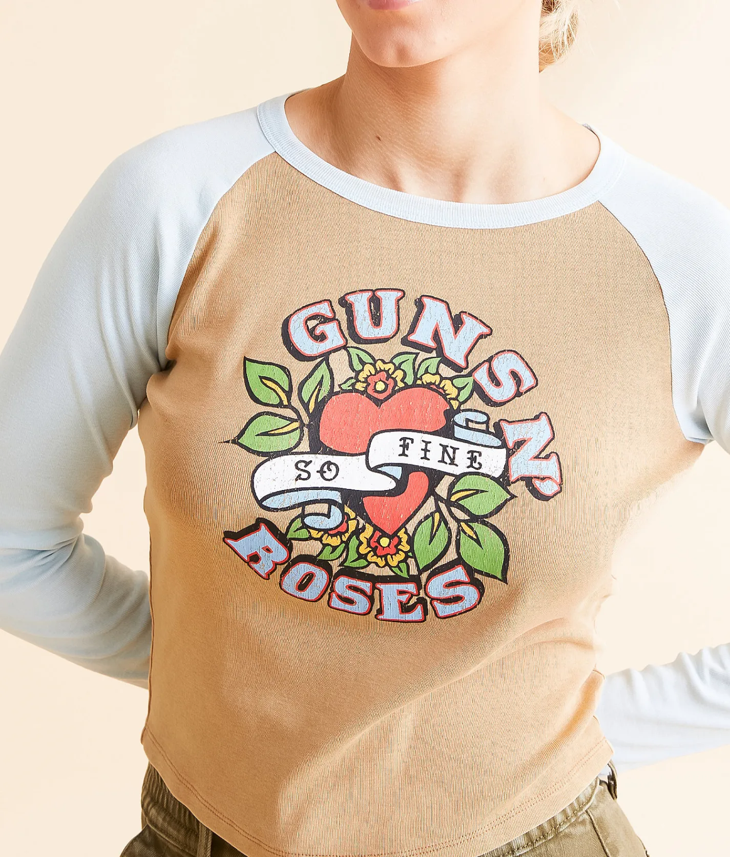 Life Clothing Guns N' Roses Band Cropped T-Shirt Oxford Tan Clearance