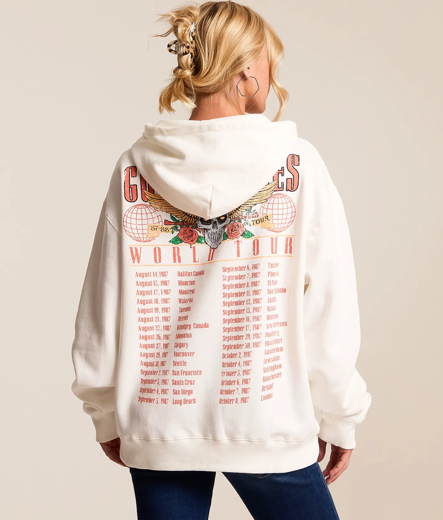 Tops | Bravado Guns N' Roses Band Hooded Sweatshirt Cream