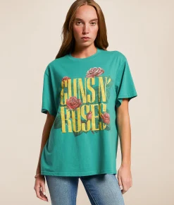 Life Clothing Guns N' Roses Oversized Band T-Shirt Blue Green Clearance