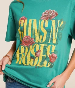 Life Clothing Guns N' Roses Oversized Band T-Shirt Blue Green Clearance