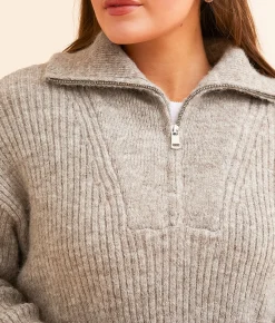 Hyfve Half Zip Collared Sweater Mocha Sale