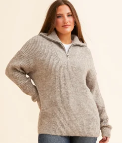 Hyfve Half Zip Collared Sweater Mocha Sale