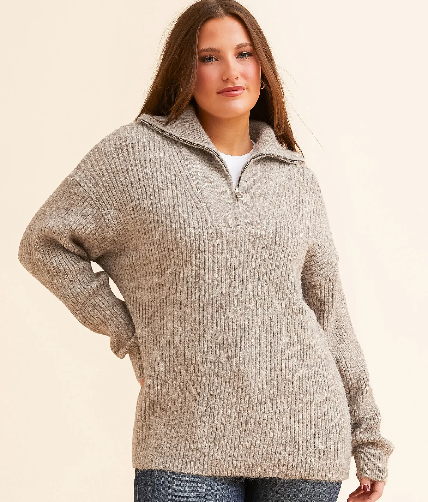 Hyfve Half Zip Collared Sweater Mocha Sale