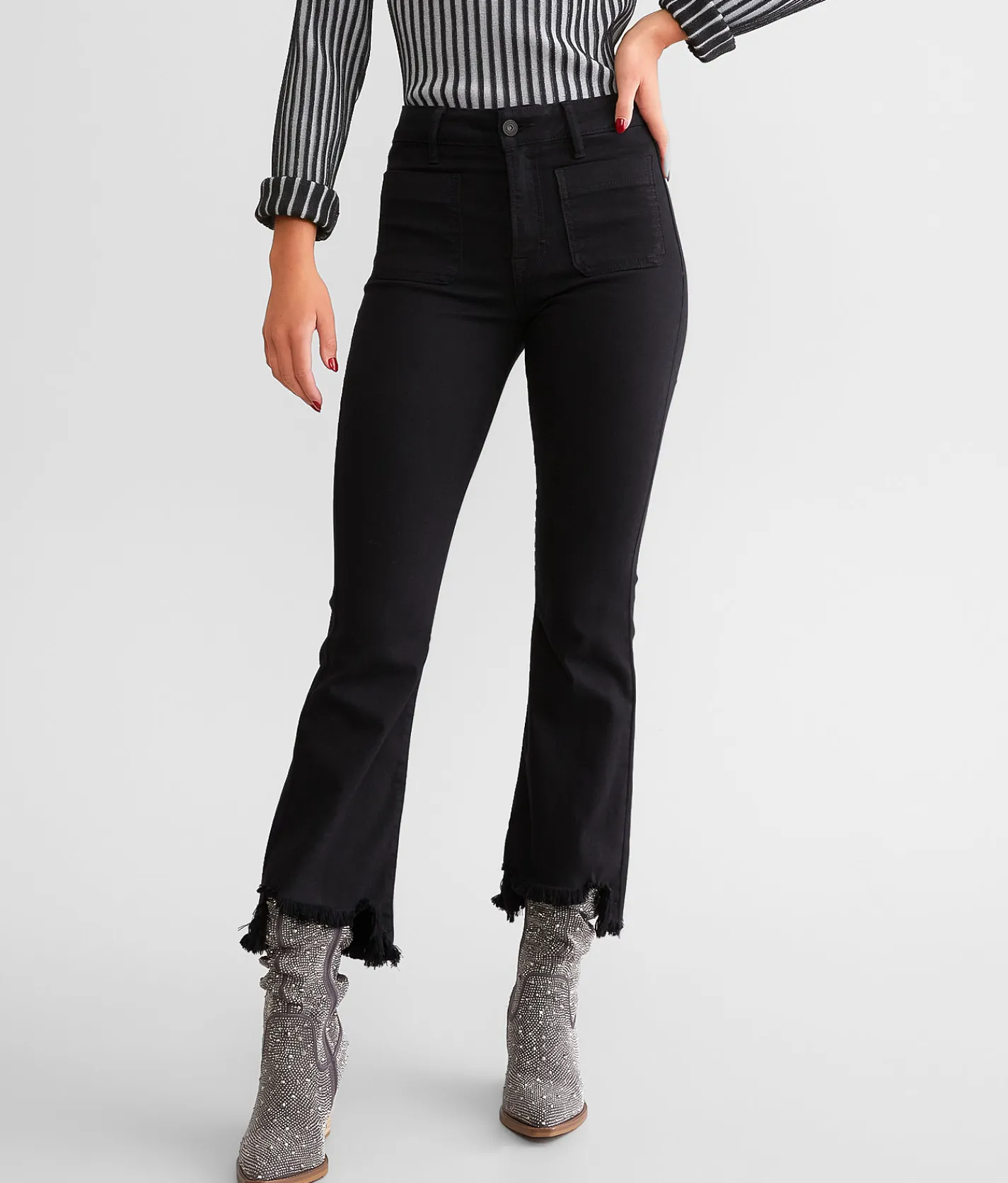 Jeans|Bottoms | HIDDEN Happi Cropped Flare Stretch Jean Black