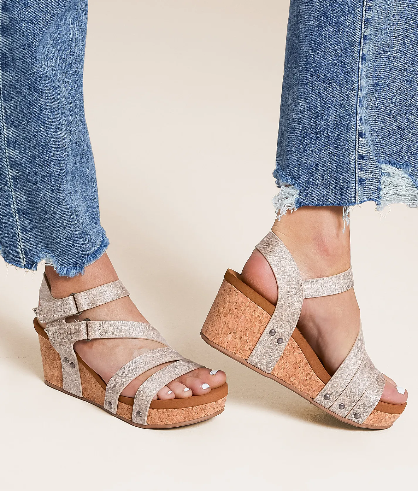 Shoes | Very G Harriet Strappy Wedge Sandal Cream