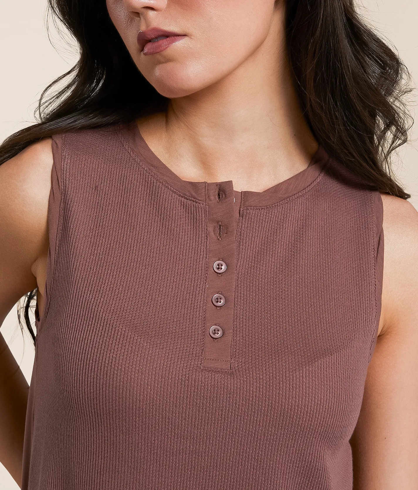 Tops | White Crow Harrison Twist Henley Tank Top Whipped Mocha