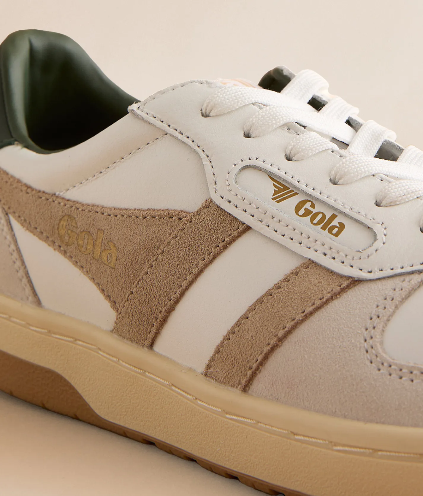 Gola® Hawk Leather Trainer Sneaker White Bone Dark Khaki Outlet