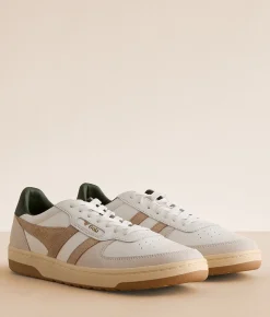 Gola® Hawk Leather Trainer Sneaker White Bone Dark Khaki Outlet